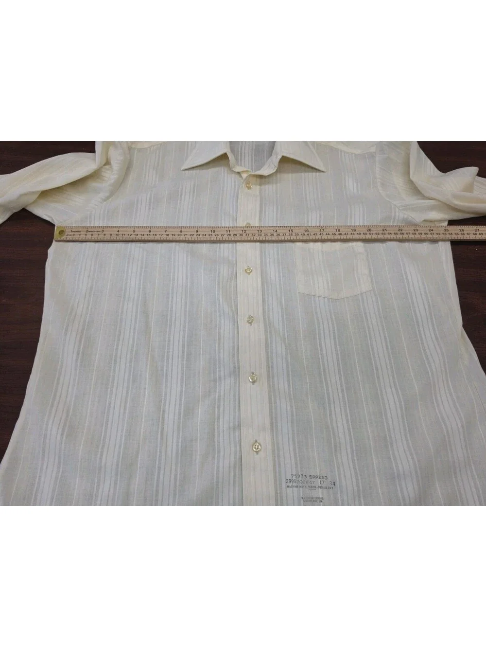 Vintage Sears Golden Comfort Men 17x34 Cream Stripe Long Sleeve Dress Shirt L